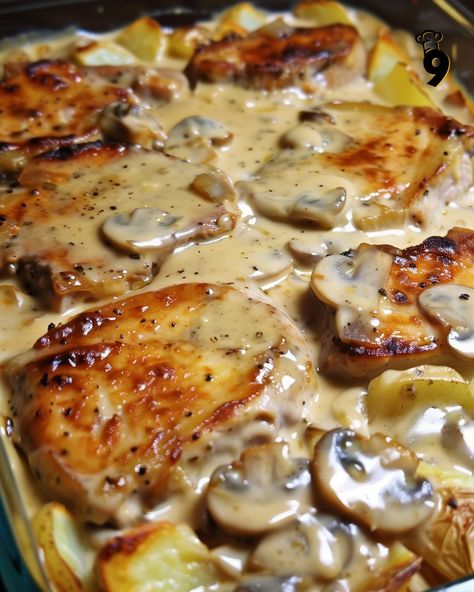 Pork Chops And Potatoes In Oven, Oven Baked Pork Chop Recipe, Creamy Pork Chops And Potatoes, Pork Chop Recipes In Oven, Pork Chop And Potato Casserole, Creamy Pork Chops, Oven Baked Pork Chops, Oven Pork Chops, Thick Cut Pork Chops