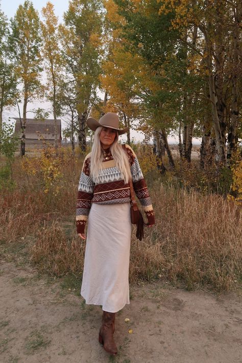 The Annie curated on LTK Farm Work Outfits Women, Cowboy Hat And Dress Outfit, Womens Southern Style Outfits, Farmers Wife Outfit, Folk Clothing Aesthetic, Frontier Days Outfit, Church Outfit Country, Country Cottage Core Outfits, Dresses To Wear With Cowgirl Boots