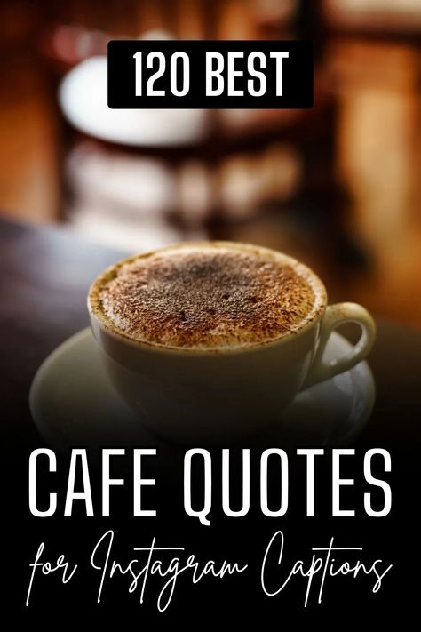 Thinking of perfect captions for your cafe-themed Instagram posts? Look no further! Our blog post has got you covered with 120 hand-picked quotes that will make your coffee-loving followers go wild. From funny and relatable to inspirational and poetic, these captions will add that extra spark to your cafe pics. So grab your latte and start scrolling through this treasure trove of cafe quotes. Funny Cafe Quotes, Mocha Captions Instagram, Quotes For Coffee Shop, Coffee Shop Quotes Cafes, Barista Quotes Coffee, Captions For Coffee Shops, Coffee Social Media Design Ideas, Quotes About Coffee And Love, Cafe Captions Instagram Post