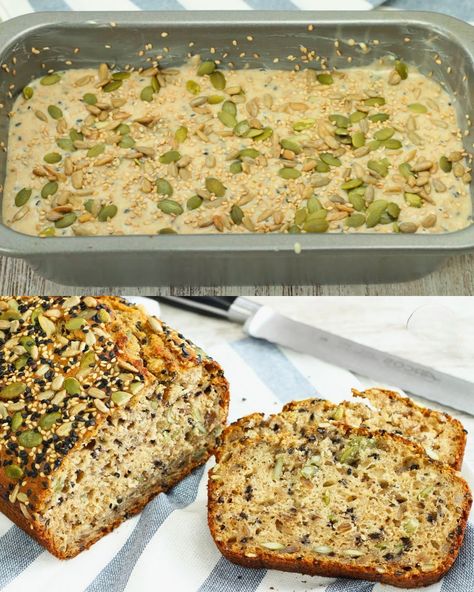 No-Knead Multi-Seed Bread - Greenku Recipes Unleavened Bread Recipe, Sunflower Seed Bread, Seed Bread, Bread Toast, Bread Ingredients, No Knead, Sunflower Seed, Whole Wheat Flour, Wheat Flour