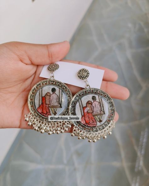 ✨Limited stock only!!!! DM to order 📦 Resin couple painted Jhumka ♥��️ Glass finish ✨ . . . . [RESIN, earrings, gifts, unique,first ever in India, painted Jhumka, diy, birthday, Bride, couple] #Resinique_Jewels #resinbytasneem💕 Couple Painting, Resin Earrings, Diy Birthday, Gifts Unique, Limited Stock, India, Birthday, Glass, Gifts