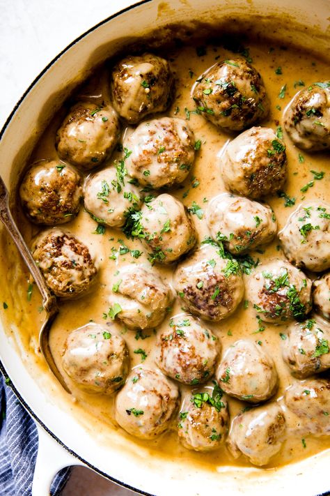 Easy Swedish Meatball Recipe by The Modern Proper Easy Swedish Meatball Recipe, Swedish Meatballs Easy, Meatballs And Gravy, Red Curry Sauce, Meatball Dinner, Meatball Sauce, Best Meatballs, Swedish Meatballs, Pot Ideas