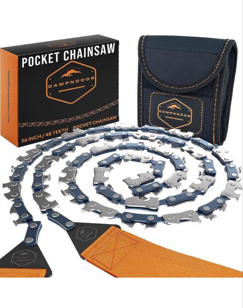 CAMPNDOOR Pocket Chainsaw 36 Inch - 65Mn Heavy Duty Steel - 48 Teeth Hand Chainsaw - Camping Saw - Survival Saw - Backpacking Gear - Wire Saw - Rope Saw - Camp Saw Chainsaw Sheath, Saw Traps Jigsaw, Hand Chain Saw, Japanese Saw Till, Car Tool Kit, Mini Chainsaw, Survival Gadgets, Pocket Chain, Chain Saw