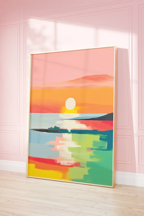 Sunset Abstract Painting, Art Painting Colorful, Painted Sunset, Landscape Minimalist, Painting Sunset, Sunset Wall, Sunset Wall Art, Tableau Art, Big Art