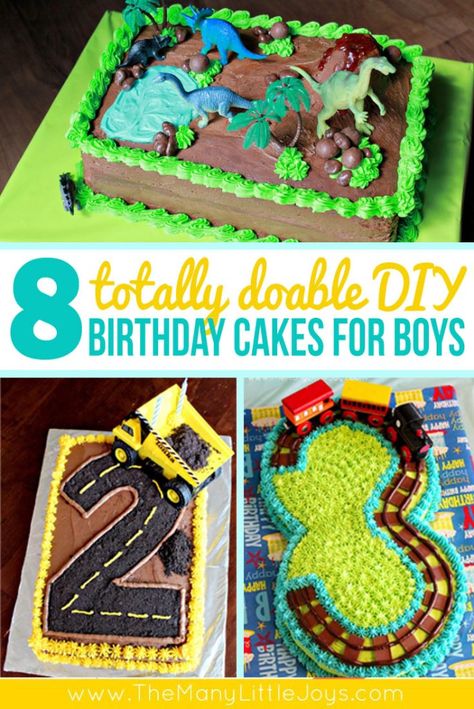 Have a birthday boy in your house and need some inspiration? These eight totally-doable DIY birthday cakes for boys have got you covered. 8th Birthday Cakes For Boys, Easy Birthday Treats, Diy Birthday Cakes, Birthday Cakes For Boys, Toddler Birthday Cakes, 8th Birthday Cake, Diy Birthday Cake, Dinosaur Birthday Cakes, Train Cake