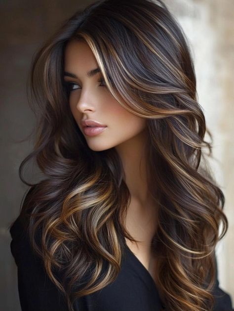 Fall Hair Highlights: Trending Colors and Styles for Autumn Fall Hair Color For Brunettes Bob, Hair Color Ideas For Long Hair, Red And Blonde Highlights On Dark Hair, Hazel Highlights, Fall Hair Trends 2024, Highlight Styles, Fall Hair Highlights, Haircolor Ideas, Blonde Highlights On Dark Hair