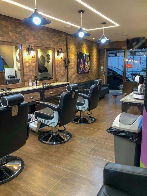 Gents Saloon Interiors, Saloon Wall Design, Salon Concepts, Barber Shop Interior, Hair Salon Interior, Salon Suites Decor, Barbershop Design, Barber Shop Decor, Wall Tiles Design