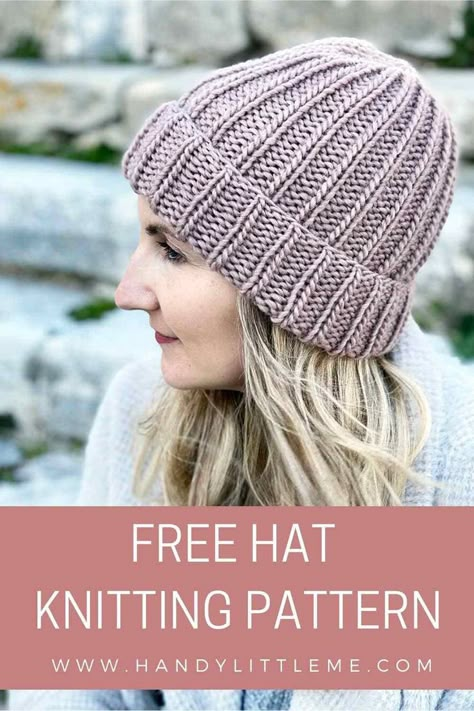 Learn how to knit a hat with this basic level beginner pattern.  This unisex hat will look good knit in any colour! The free hat knitting pattern has a step by step photo tutorial as well as a video to show you how to seam the hat using the mattress stitch. This ribbed beanie hat will be good for fall or spring! #hatpattern #beanie #knitting #knittingpattern #beginnerknitting #hat Knitted Hat Patterns Free, Knitted Hat Patterns Free Women, Mens Hat Knitting Pattern, How To Knit A Hat, Knit Hat Pattern Easy, Knit A Hat, Knitted Hat Patterns, Easy Knit Hat, Beanie Pattern Free