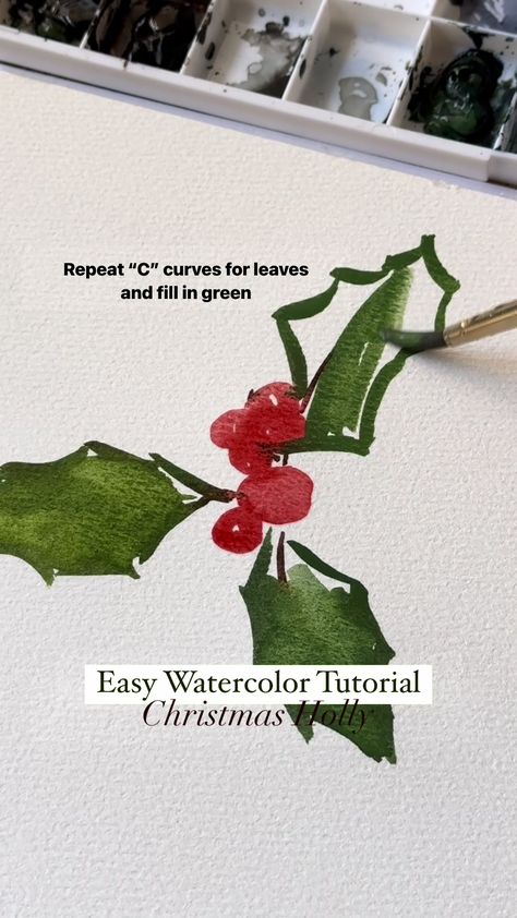 Make Your Day Christmas Watercolor Ideas Xmas Cards, Easy Watercolor Christmas, Watercolor Christmas Cards Diy, Holly Flower, Christmas Cards Drawing, Watercolor Christmas Card, Painted Christmas Cards, Christmas Berries, Simple Christmas Cards