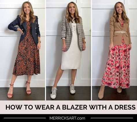 How to Wear a Blazer With a Dress - Merrick's Art Blazer With A Dress, Blazer Over Dress, Dress With Blazer Outfit, Flatten Stomach, Dress And Blazer Outfit, Blazer With Dress, Strapless Prom Dress, Wear To Work Dress, Grunge Dress