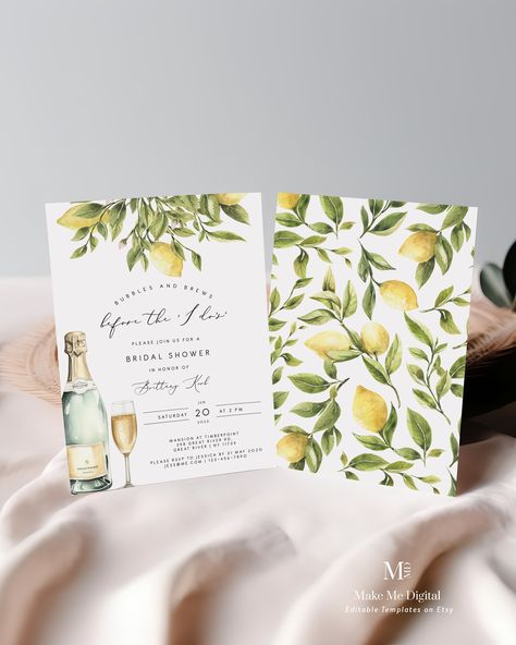 Brews Before The I Dos, Mediterranean Wedding Invitations, Bubbles And Brews, Library Shop, Lemon Wedding Invitations, Bridal Brunch Invitations, Lemon Blossoms, Summer Bridal Showers, Brunch Invitations