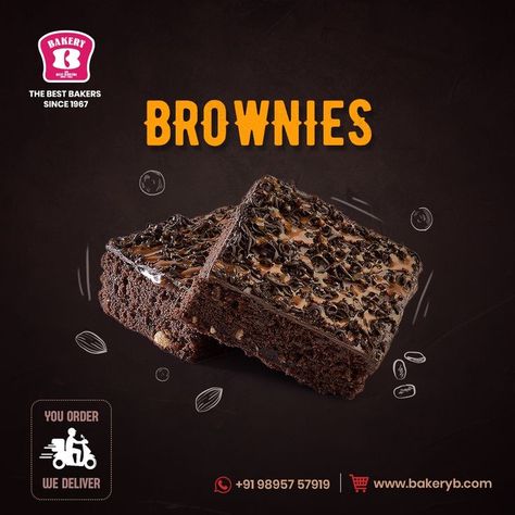 Every day is a brownie day! Brownies baked with love and packed with gooey melted chocolate. You have to give them a go! You Order. We Deliver Whatsapp: https://wa.me/c/919895757919 or www.bakeryb.com Call for more details: 7025088888 . . . . #Brownie #FudgeBrownie #BakeryB #cakes #cakebirthday #cakelove #BestBakers #Sweets #Snacks #Celebrations #CelebrateEveryMoment #kochibaker #kochicakes #kochigram #foodphotography #bakersofinstagram #foodporn Brownie Creative Ads, Happy Brownies, Business Thoughts, Decorating Frosting, Food Post, Baked With Love, Cake Decorating Frosting, No Bake Brownies, Melted Chocolate