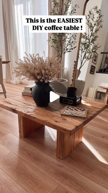 Home decor & easy DIY projects  | Jess on Instagram: "Easy DIY coffee table tutorial 🪚✨

You’ll need 

4 pieces of 2x8x10 wood 

Cut the top planks at 39 inches and legs at 16 Inches 

You’ll need 2 braces to secure the table together and 8 corner braces for the legs . 

I mixed 3 stains and used a stain wax to finish the table off 

This was seriously so easy to make! 

Share this with a friend who would love it ! 

.
.
#easydiy#homediyproject#homedecor#homedecorideas" Diy Round Coffee Table With Storage, Floor Table Diy, Sofa Table Diy, Easy Diy Coffee Table, Wood Coffee Table Diy, Making A Table, Diy Table Legs, Home Decor Easy Diy, Diy Sofa Table