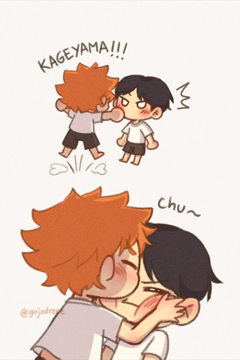 by gojodreee Kagehina Cute, Kageyama X Hinata, Haikyuu Meme, Volleyball Anime, Haikyuu Funny, Haikyuu Ships, Haikyuu Fanart, Anime Drawings Tutorials, Cute Chibi