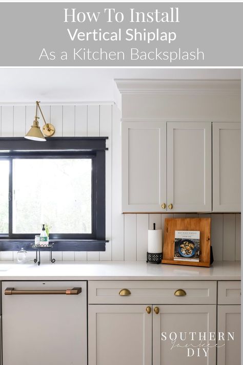 Shiplap Wall Backsplash, V Groove Backsplash, Gray Shiplap Kitchen, Subway Tile And Beadboard Kitchen, Vertical Paneling Kitchen, Shipman Backsplash, Shiplap With Tile Backsplash, Shiplap Kitchen Vertical, Shiplap Above Kitchen Cabinets