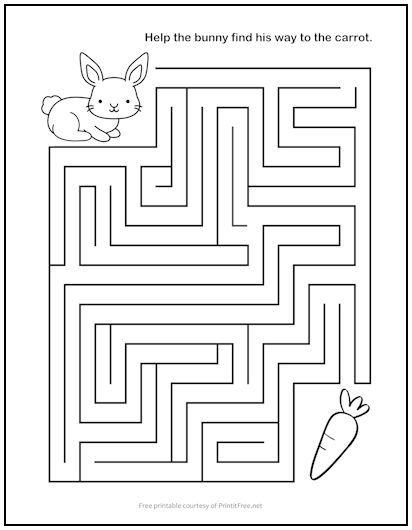 Help the bunny rabbit find his way through the maze to the carrot in this Bunny Rabbit and Carrot Maze for kids. Our printable mazes are a great way for kids to learn problem-solving skills, and they’re tons of fun to boot! Bunny Worksheets Preschool, Rabbit Craft Kindergarten, Find The Way Worksheet For Kids, Easter Mazes Free Printable, Preschool Mazes Free Printable, Kids Mazes Free Printable, Rabbit Activities For Preschool, Rabbit Activities For Kids, Mazes For Kids Free Printable