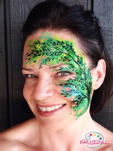 Face Painting Nature Theme, Save Earth Face Painting, Tree Face Makeup, Plant Face Paint, Leaves Face Paint, Spring Face Paint, Tree Face Paint, Evermore Makeup, Face Painting Themes