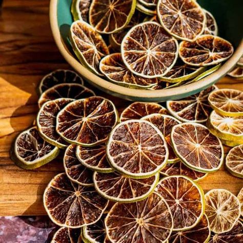 Learn how to make a classic garnish for cocktails and other beverages: dehydrated lime wheels! You can use a dehydrator, your oven, or even an air fryer! Dehydrated Cocktail Garnish, Dehydrated Limes For Cocktails, Dried Fruit Cocktail, Garnish For Cocktails, Lime Uses, Homemade Potpourri, Lime Slice, Lime Powder, Dairy Free Treats