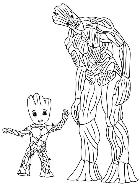 Wise Old Groot with Baby Groot Coloring Page Groot Coloring Pages, Chibi Coloring Pages, Anime Places, Marvel Drawings, Age 30, Religious Christmas, Page Ideas, Free Printable Coloring, Free Printable Coloring Pages