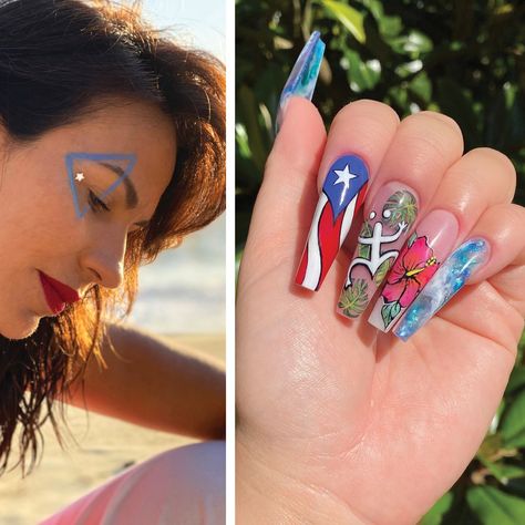 Puerto Rican Nail Designs Acrylics, Puerto Rican Barbie, Puerto Rico Acrylic Nails, Puerto Rico Nails Design Art, Puerto Rican Photoshoot, Puerto Rican Nails Designs, Puerto Rican Clothes, Puerto Rico Inspired Nails, Puerto Rican Nails Acrylics