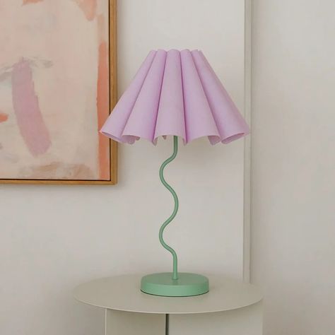 Lilac Pastel, Linen Lamp, Linen Lamp Shades, Green Lamp, Bright Pastels, Filament Bulb, Table Lamp Design, Black Table Lamps, Beautiful Lamp