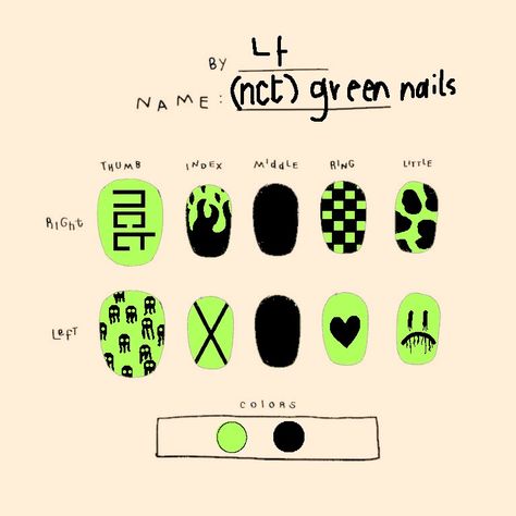 Green nails, nails, grunge nails, nails decor, alt nails, kpop Nails, nct nails, nct, neon green, green, nail design, kpop nct Fake Nails Designs Nct, Kpop Themed Nails, Kpop Nail Art Nct, Ootd Nctzen, Nail Designs Kpop, Twice Nails Kpop, Kpop Nail Ideas, Nail Art Nct, Nct Dream Nails