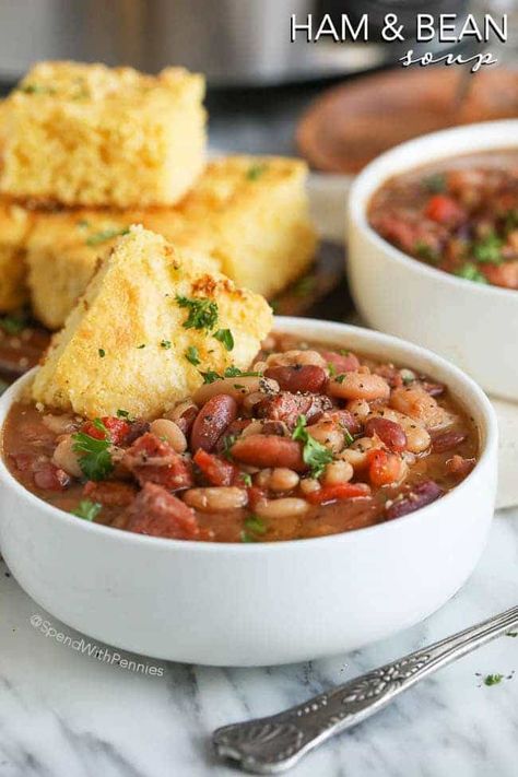 Slow Cooker Turkey Soup, Ham And Bean, Slow Cooker Ham, Crockpot Ham, Food Soup, Hamburger Soup, Ham And Beans, Ham And Bean Soup, Bean Soup Recipes