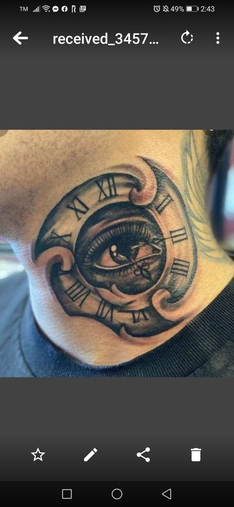 Middle Neck Tattoo, Black Men Tattoos, Tattoos Arm, Clock Tattoo Design, Men Tattoos Arm Sleeve, Men Tattoos, Clock Tattoo, Dope Tattoos, Arm Sleeve