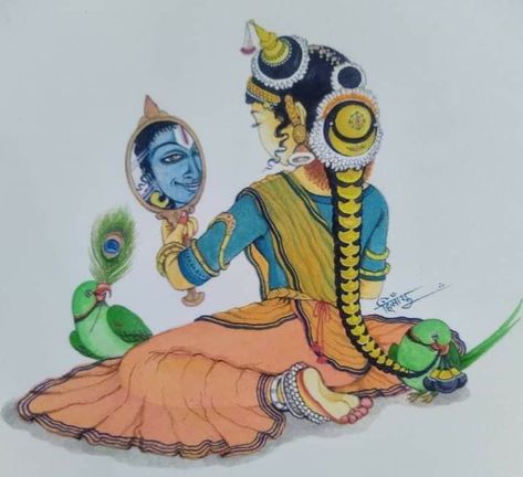 Andal Goddess, Godha Devi, Buddhist Art Drawing, Saree Painting, Kerala Mural Painting, Beautiful Art Paintings, Vedic Art, Hinduism Art, Goddess Artwork