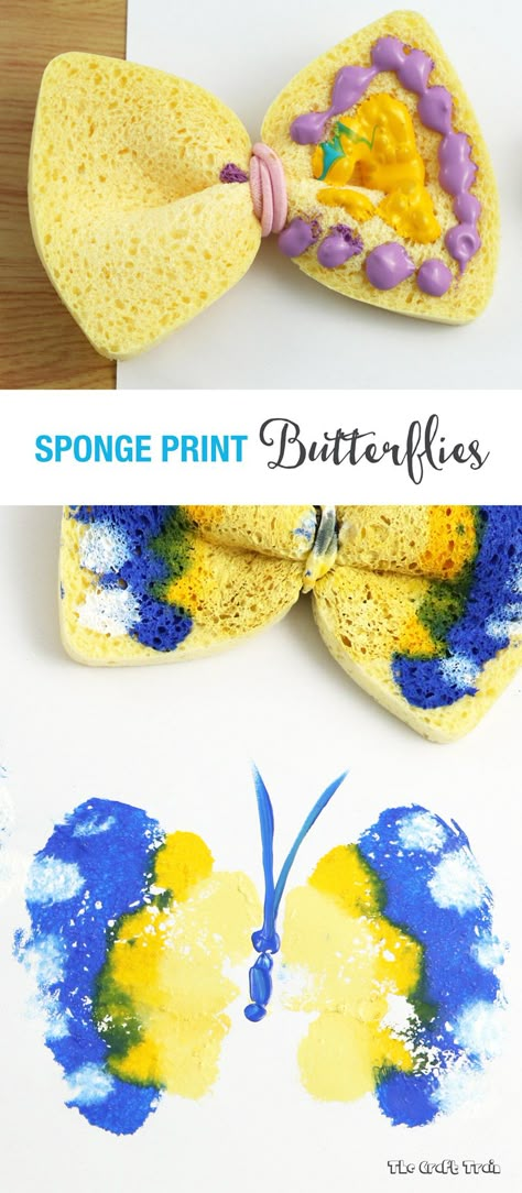 Create gorgeous, colourful butterfly prints using a kitchen sponge Sponge Paint, Colourful Butterfly, Butterfly Prints, Kitchen Sponge, Kids Create, Butterfly Crafts, Colorful Butterfly, Toddler Art, Spring Activities