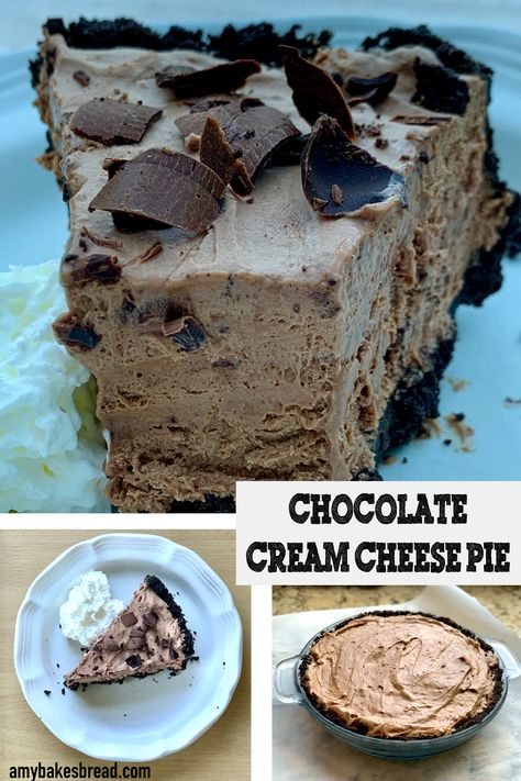 Cream Cheese Frozen Dessert, Chocolate Cream Cheese Pie No Bake, Chocolate Pie With Cream Cheese, Chocolate Cream Cheese Dessert, Chocolate Cream Cheese Pie, Pie Crust Dessert, Whipped Cream Pie, Chocolate Pie Filling, No Bake Chocolate Desserts