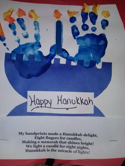 hanukkah poem and handprint menorah Hanukkah Lessons, Hanukkah Activities Preschool, Hanukkah Preschool, Hannukah Crafts, Hand Print Art, Hanukkah Activites, Chanukah Menorah, Hanukkah Art, Jewish Crafts