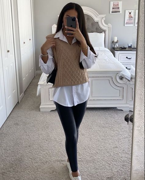 What if You Still Love the Skinny Jeans? | The Thrill of the hunt Simple Work Outfits, Vest Outfits For Women, Khaki Sweater, Sweater Vest Outfit, Winter Fashion Outfits Casual, Business Casual Outfits For Work, Classy Work Outfits, Vest Outfits, Mode Inspo