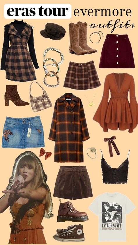 evermore 🤎🍂 #evermore #taylorswift #taylorswiftaesthetic #erastour #erastouroutfits Taylor Swift Tour Outfits, Swift Tour, Taylor Swift Outfits, Teenager Outfits, Eras Tour, Concert Outfit, Autumn Summer, What To Wear, Taylor Swift