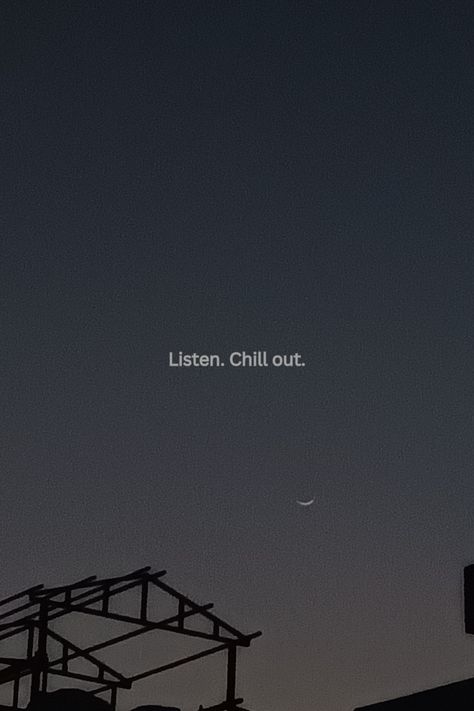 late night sky with crescent moon and buidling sillhouette || moon sky quotes || " listen. chill out." Moon Sky Quotes, Crescent Moon Quotes, Aesthetic Night Sky Wallpaper, Late Night Sky, Aesthetic Night Sky, Late Night Quotes, Chill Wallpaper, Wallpaper Moon, Sky Quotes