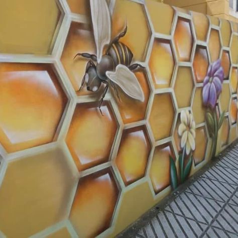 #Wallpainting #Μural #graffiti #art #colours #schools #bee #hive #savetheplanet Bee Graffiti Art, Bee Mural Ideas, Bee Wall Mural, Bee Graffiti, Bee Mural, Painted Beehives, Bus Ideas, Selfie Wall, School Murals