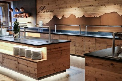 Buffet Restaurant Design, Breakfast Buffet Design, Breakfast Buffet Restaurant, Dachstein Austria, Hotel Breakfast Buffet, Hotel Buffet, Bakery Shop Design, Hotel Breakfast, Design Café