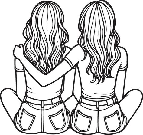 Girl Friends Sketch Drawing. Peijinsart Best Friends, Drawing For Two Best Friends, Hanging Out With Friends Drawing, Bff Pictures Drawing, Things To Draw For Friends, Two Best Friends Sketch, 2 Girls Drawing, 2 Best Friends Drawing, Friends Sketch Drawing