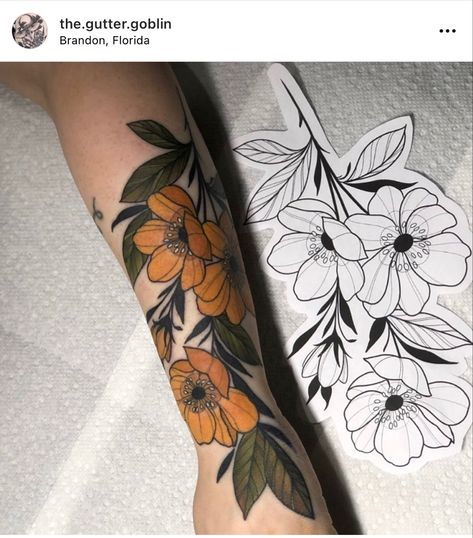 Neo Trad Flowers Tattoo, Neo Traditional Magnolia Tattoo, New School Floral Tattoo, Neotraditional Tattoo Nature, Botanical Neotraditional Tattoo, Neotraditional Daffodil Tattoo, Neo Traditional Wildflower Tattoo, Neo Traditional Tulip Tattoo, Neo Traditional Flower Sleeve