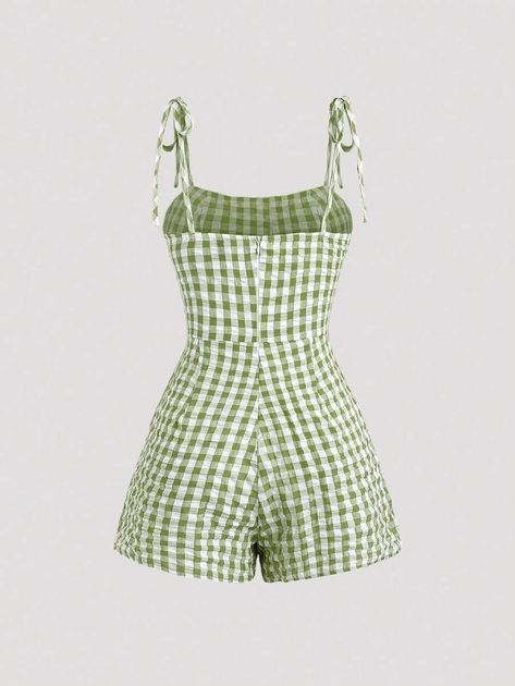 SHEIN MOD Plaid Short Strap Jumpsuit For Summer Casual Vacation | SHEIN USA Straps Jumpsuit, Jumper Short, Trendy Dress Outfits, Trendy Dress, Easy Trendy Outfits, Plaid Shorts, Short Jumpsuit, Dungarees, Trendy Dresses