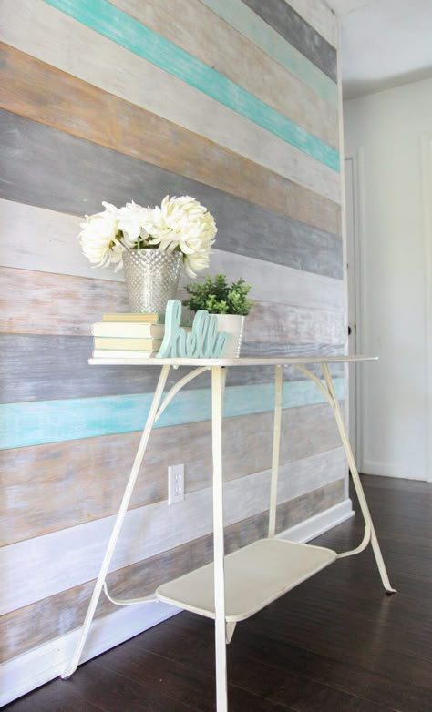 How to Make a Stunning DIY Plank Wall - Lovely Etc. Diy Plank Wall, Plank Walls, Wallpaper Accent Wall, Beach House Interior, Ship Lap Walls, Diy Home Improvement, Design Case, Beach House Decor, Rustic Home Decor