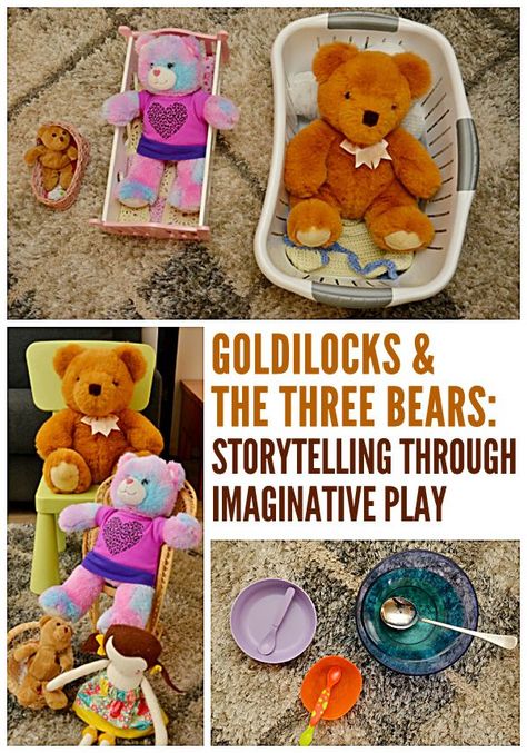 Math and literacy learning through imaginative play! A fabulous invitation to play for toddlers and preschoolers with Goldilocks and the Three Bears. Three Bears Activities, Bears Preschool, Fairy Tales Preschool, Fairy Tale Activities, Nursery Rhymes Preschool, Fairy Tale Theme, Traditional Tales, Goldilocks And The Three Bears, The Three Bears