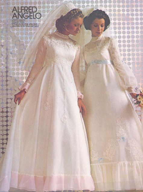 Alfred Angelo Love Lights Collection -1974 Vintage Wedding Dress 1970s, Vintage Bridal Fashion, 1970s Wedding Dress, Love Lights, 1970s Wedding, Chic Vintage Brides, Purple Wedding Dress, Bridal Gowns Vintage, Fashion Bride