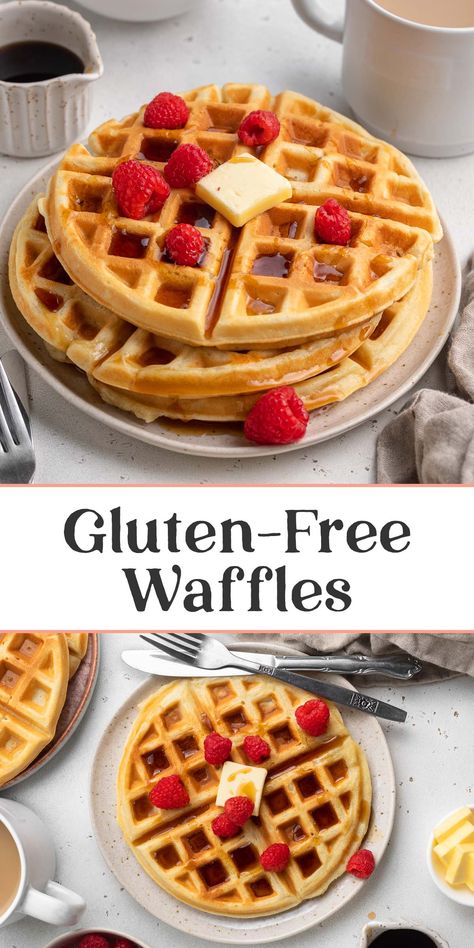 These ridiculously delicious gluten-free waffles are everything you could ever hope for. Fluffy on the inside, perfectly crispy on the outside, and a taste and texture so amazing that no one would ever guess there's no gluten here. Made with a handful of pantry-staple ingredients and easy to make dairy-free or vegan if needed. Gluten Free Waffle Recipe Easy, Gluten Free Waffles Easy, Waffle Bowl Recipe, Dairy Free Waffles, 40 Aprons, Easy Waffle Recipe, Waffle Bowl, Vegan Waffles, Gf Breakfast