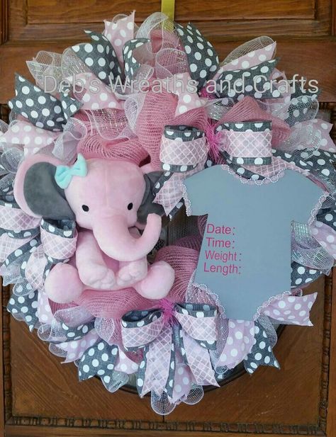 Baby Shower Wreath Girl, Baby Wreath Ideas, Baby Girl Wreath Ideas, Nursery Announcement, Baby Shower Wreaths, Baby Wreath For Hospital Door, Baby Door Wreaths, New Baby Wreath