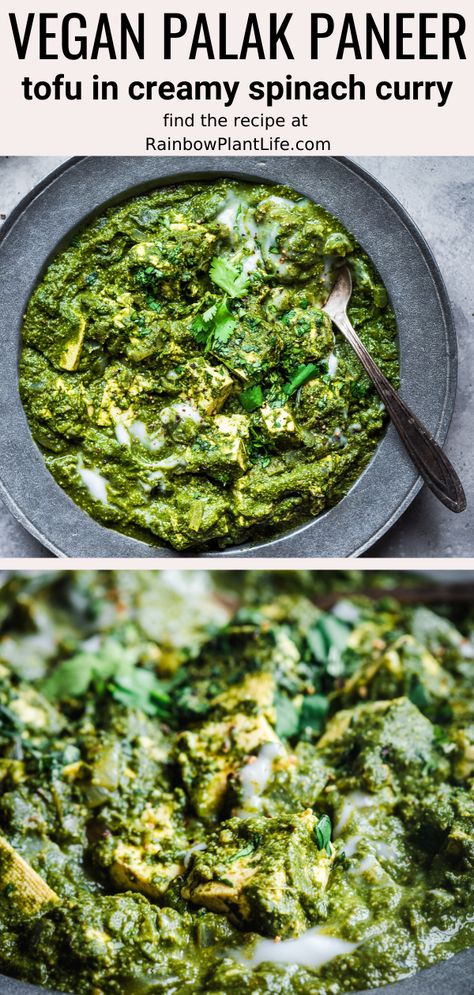 Vegan Palak Paneer Tofu, Healthy Palak Paneer, Tofu Palak Paneer, Tofu Spinach Curry, Palak Tofu Recipe, Indian Spinach Paneer, Vegan Spinach Recipes, Tofu Palak, Vegan Saag Paneer