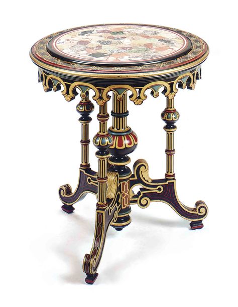 A VICTORIAN EBONIZED AND PARCEL-GILT AND DECORATED CENTER TABLE WITH SPECIMEN MARBLE TOP, | CIRCA 1870 | center table, Furniture & Lighting | Christie's Wall Molding Design, Victorian Vases, Rococo Furniture, Victorian Table, Carved Table, Colonial Furniture, Bed Furniture Design, Wall Molding, Beautiful Chair