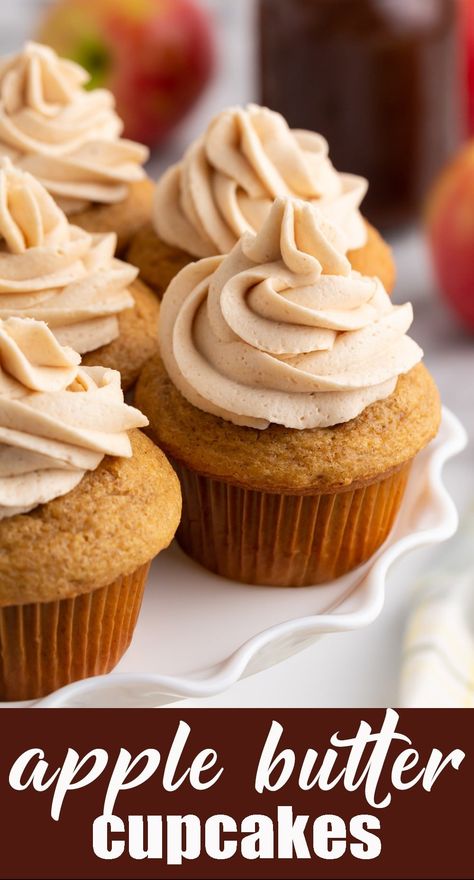 Apple Butter Icing, Moist Apple Cupcakes, Apple Frosting, Fall Baking Recipes Cupcakes, Apple Buttercream, Apple Butter Frosting, Apple Butter Buttercream, Apple Butter Cupcakes, Apple Butter Dessert Recipes