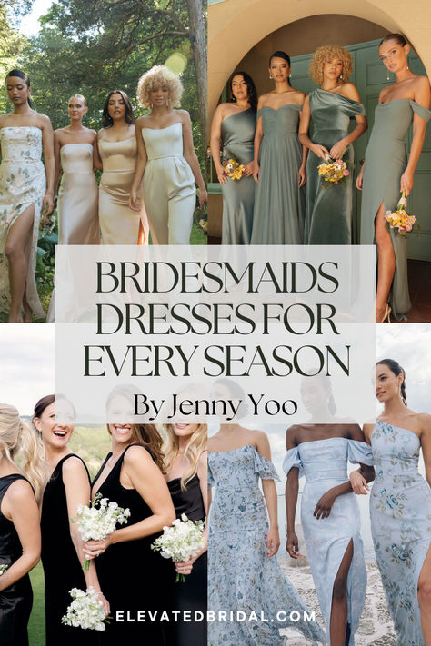 The perfect bridesmaids dresses for every season! 2025 trends that we will be seeing in this upcoming wedding season! #bridesmaidsdresses #summerbridesmaidsdresses #fallbridesmaidsdresses #winterbridesmaidsdresses #springbridesmaidsdresses #JennyYoobridesmaidsdresses #JennyYoo Spring Wedding Bridesmaids Dresses, Trendy Bridesmaids, Spring Bridesmaid Dresses, Summer Bridesmaids, 2025 Trends, Winter Bridesmaids, Fall Bridesmaid Dresses, 2025 Wedding, Bridesmaid Colors