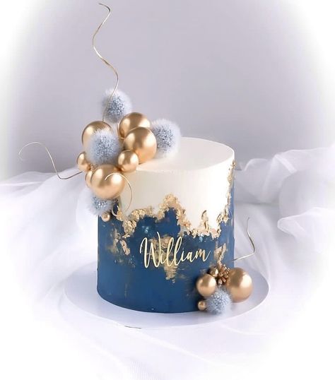 Modern Cake Designs For Men, Black And Blue Cake Ideas Birthdays, Birthday Cake Designs For Men, 60th Birthday Cake Blue And Gold, Navy Blue And White Birthday Cake, Guys Birthday Cake, Blue Gradient Cake, Birthday Cake Blue And Gold, Blue 60th Birthday Cake